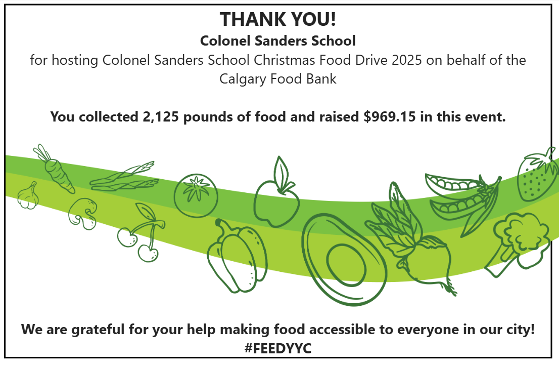 Colonel Sanders School Food Bank Thanks 2025